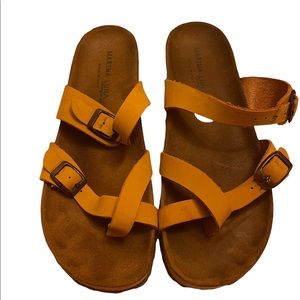Marina Luna Mustard Orange Double-Buckle Sandals